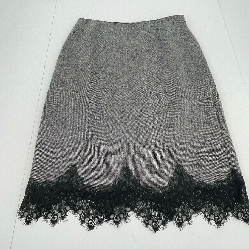 Dialogue Skirt 6 Womens Gray Black Lace Business Casual Classic Zipper Ladies